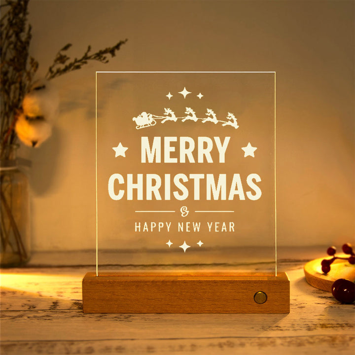 Moderne Weihnachtsrechteckige Acrylplatte Massivholz USB LED Tischlampe 