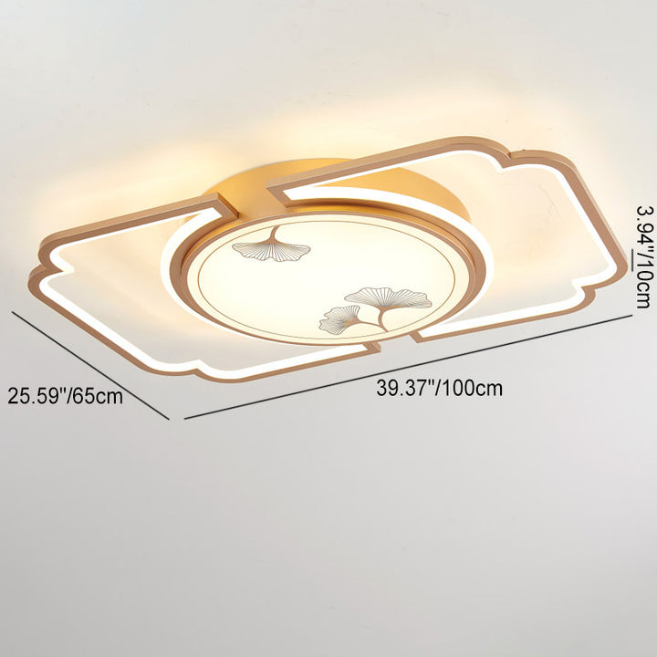 Luz de techo LED semiempotrada de hierro, aluminio, acrílico, redonda, rectangular, cuadrada, hoja de ginkgo china tradicional para sala de estar 