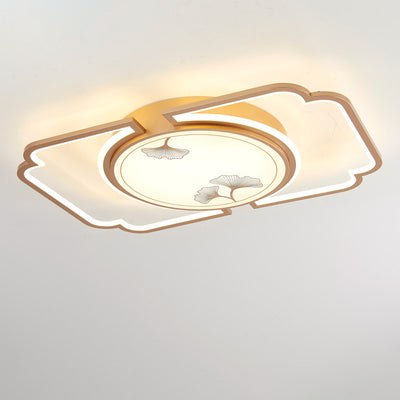ضوء السقف شبه المتدلي LED على شكل ورقة الجنكة من الألومنيوم والأكريليك الصيني التقليدي المستدير المستطيل المربع لغرفة المعيشة 