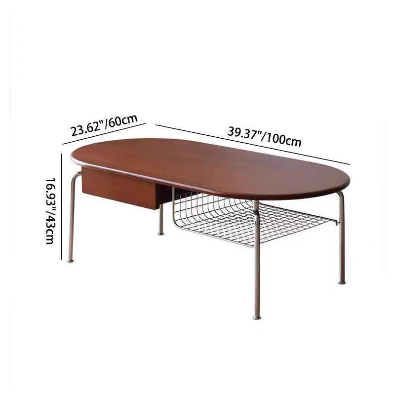 Mesa de café moderna minimalista ovalada con base de madera y vidrio, panel con 1 cajón para sala de estar 
