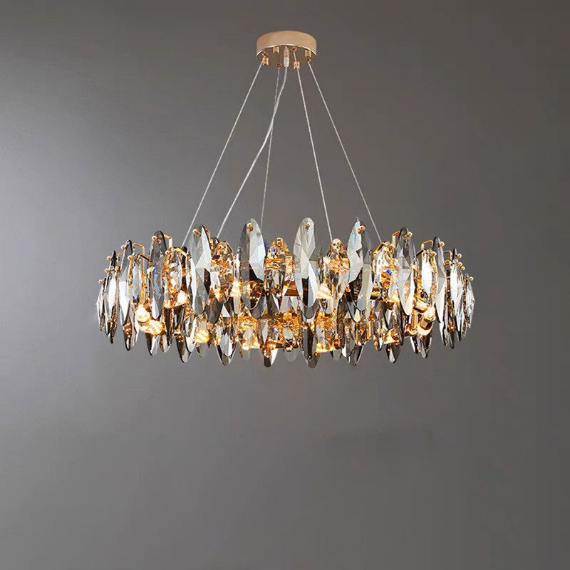 Lustre ovale moderne en cristal et fer avec 5/6/10 lumières pour salon 