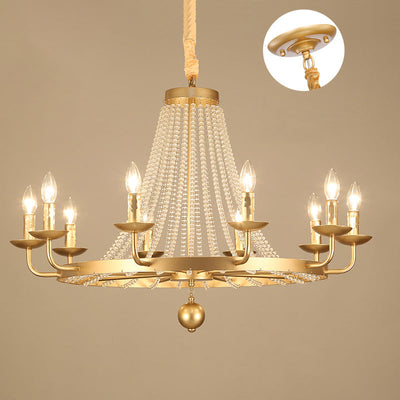Chandelier Contemporain de Luxe en Fer Rond avec Cadre, Perles de Cristal, 6/8/10/12 Lumières pour Salon 