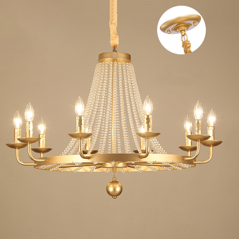 Chandelier Contemporain de Luxe en Fer Rond avec Cadre, Perles de Cristal, 6/8/10/12 Lumières pour Salon 