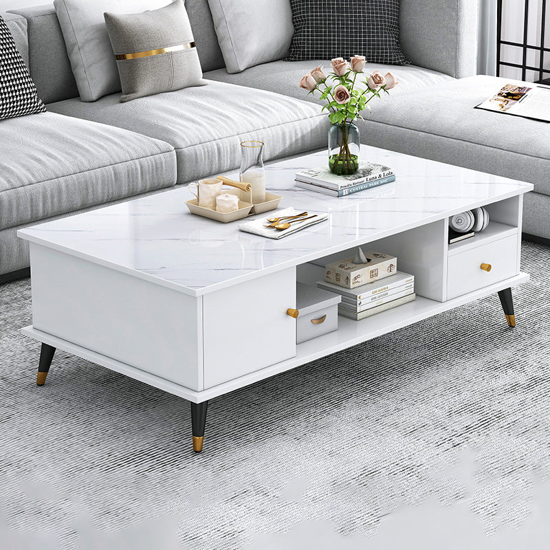 Mesa de café rectangular nórdica contemporánea de MDF y hierro con 1/2 cajón para sala de estar 