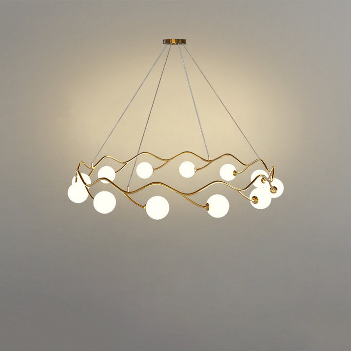 Moderne Nordic Metall Glas Runde Welle Ball Ring 8/10/12 Licht Kronleuchter Für Wohnzimmer 