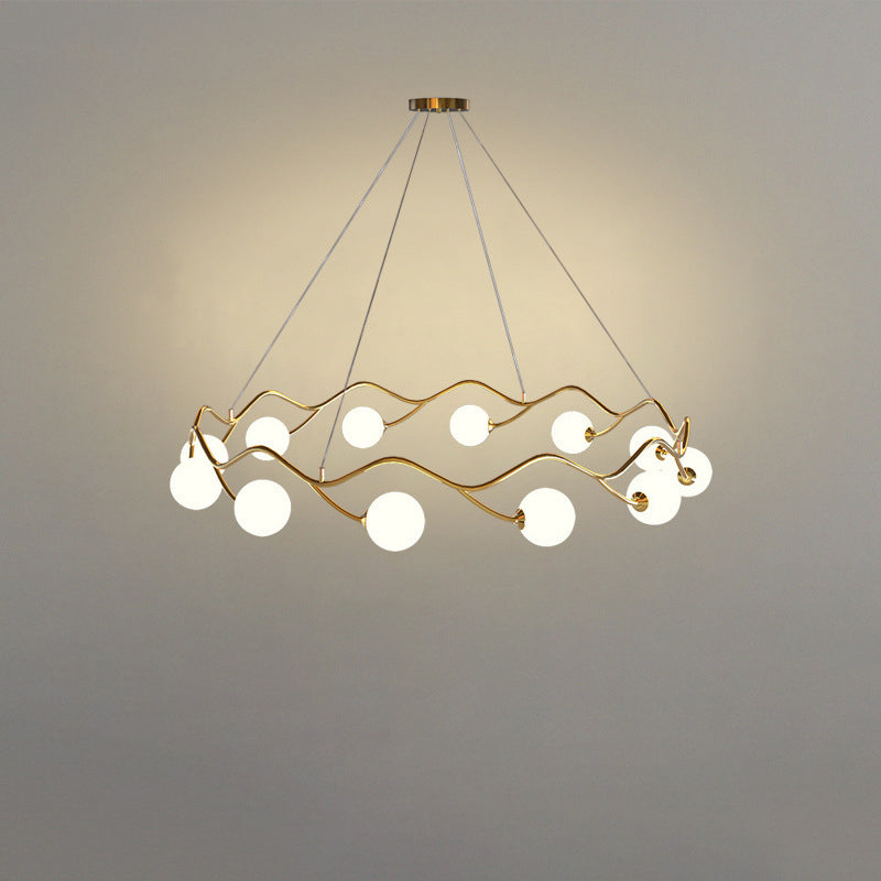 Moderne Nordic Metall Glas Runde Welle Ball Ring 8/10/12 Licht Kronleuchter Für Wohnzimmer 