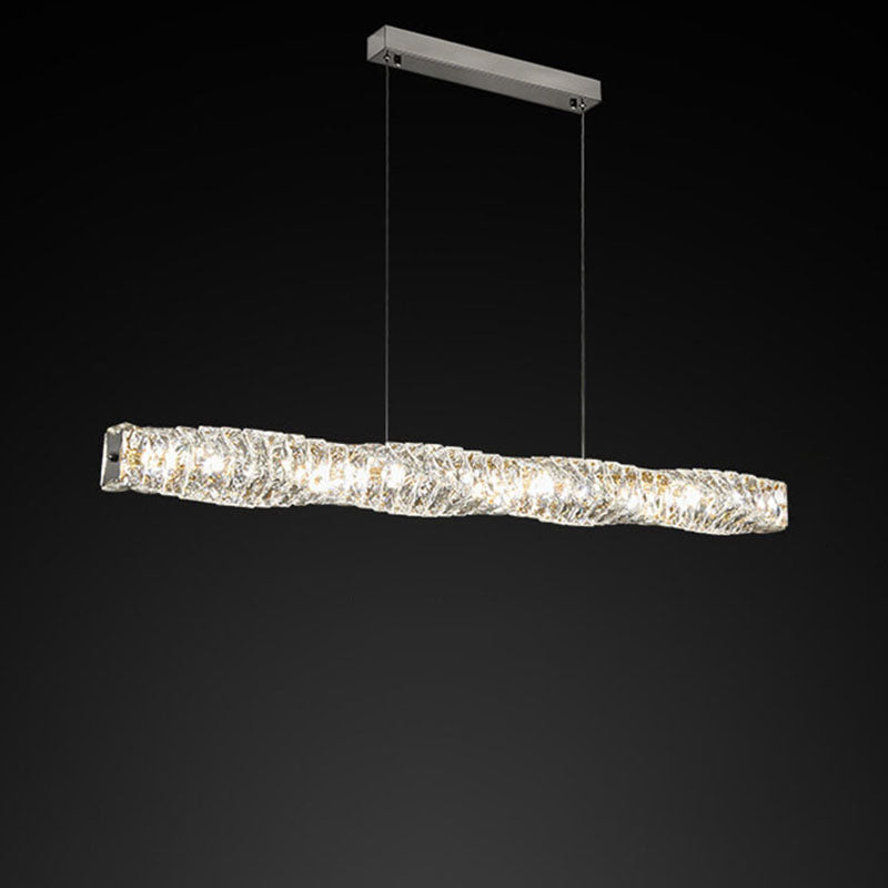 Lustre suspendu moderne en acier inoxydable avec bande de cristal LED pour salle à manger 