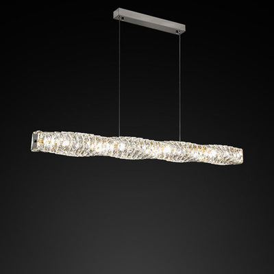 Modern Simplicity Stainless Steel Crystal Strip LED Island Light Pendant Light For Dining Room