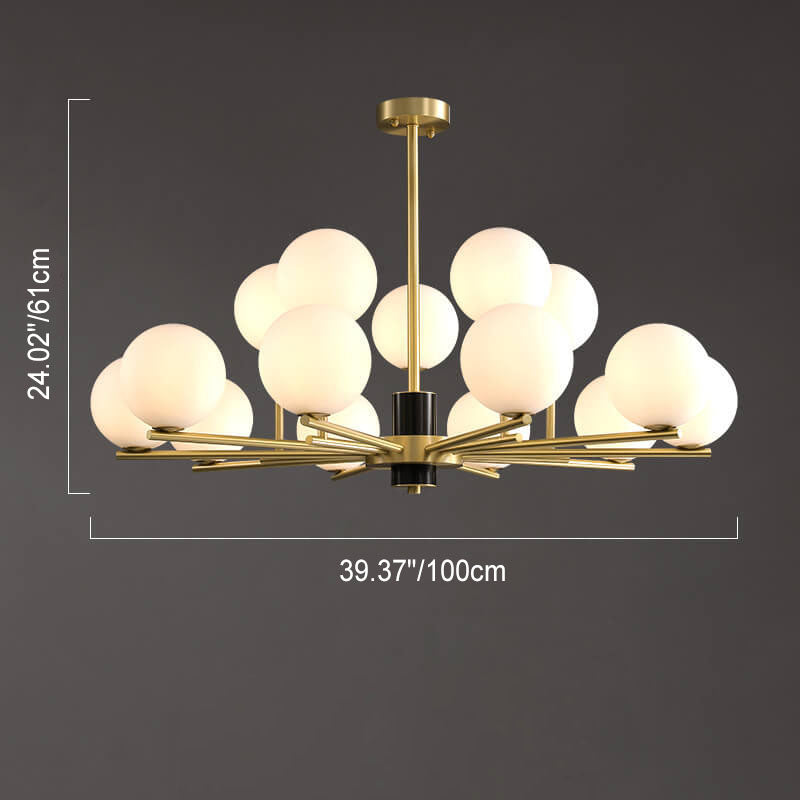 Modern Luxury Glass Round Ball Copper Branch 6/8/15 Light Chandelier For Living Room