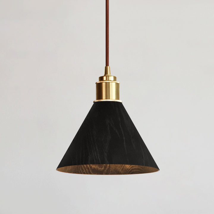 Modern Minimalist Solid Wood Cone Copper 1-Light Pendant Light For Living Room