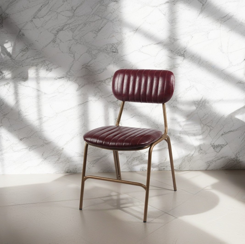 Chaise de salle à manger contemporaine en cuir industriel avec dossier et repose-pieds en fer carré à rayures elliptiques 