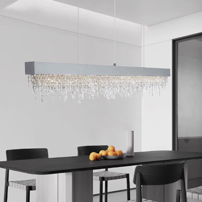 Lustre LED rectangulaire en acier inoxydable avec cristaux de luxe contemporain pour salle à manger 