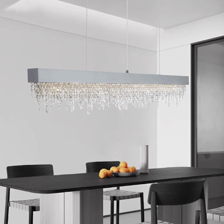 Lustre LED rectangulaire en acier inoxydable avec cristaux de luxe contemporain pour salle à manger 