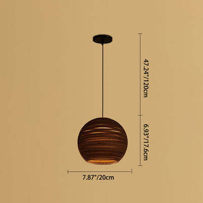 Zeitgenössische Retro Papier elliptische sphärische Glocke Trapez Halbkreis polygonale 1-Licht Pendelleuchte für Esszimmer 