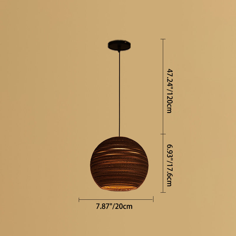 Zeitgenössische Retro Papier elliptische sphärische Glocke Trapez Halbkreis polygonale 1-Licht Pendelleuchte für Esszimmer 