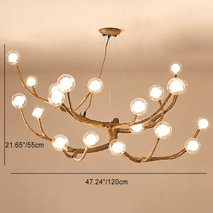 Contemporary Creative Ball-in-Ball Tree Branch Hardware Glass 8/12/16/20-Light Chandelier For Living Room
