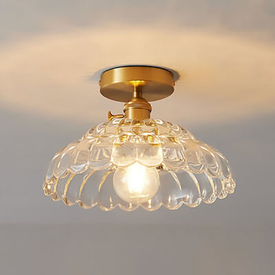 Modern French Minimalist Glass Flower Shape 1-Light Semi-Flush Mount Ceiling Light