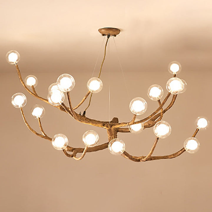 Contemporary Creative Ball-in-Ball Tree Branch Hardware Glass 8/12/16/20-Light Chandelier For Living Room
