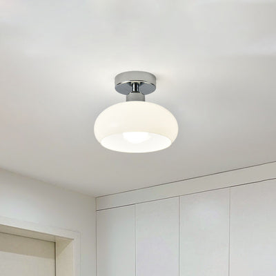 Modern Simplicity Round Hardware Glass 1-Light Semi-Flush Mount Ceiling Light For Bedroom