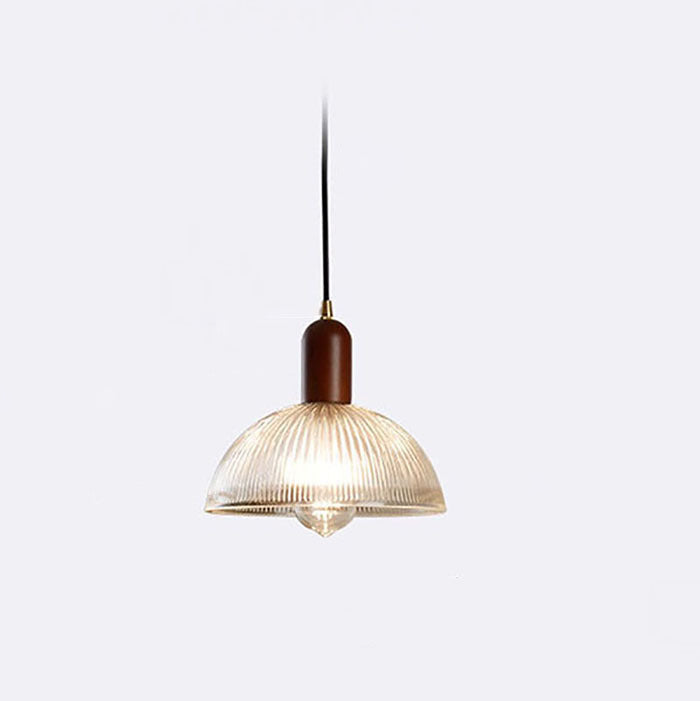 Lámpara Colgante de 1 Luz con Cúpula de Vidrio y Tazón Redondo Vintage Tradicional de Madera Maciza para Sala de Estar 