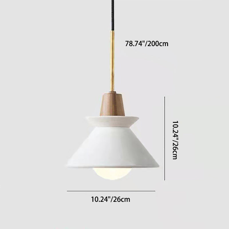 Zeitgenössische industrielle runde Kegel Hardware Glas Zement Holz 1-Licht Pendelleuchte für Wohnzimmer 