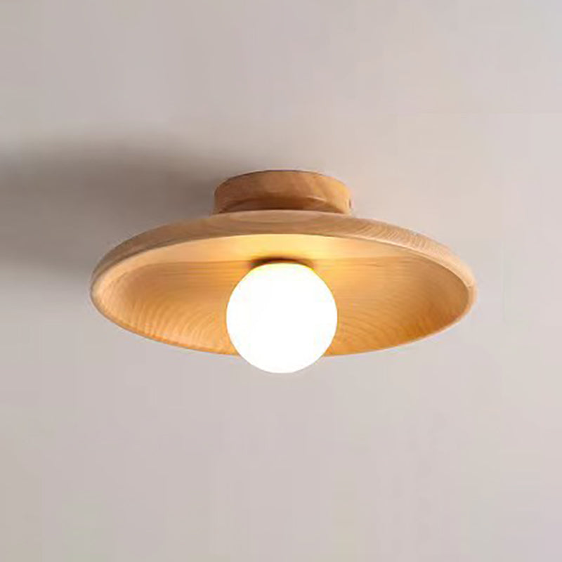 Zeitgenössische Einfachheit Runde Holz Glas 1-Licht Halb Flush Mount Deckenleuchte für Wohnzimmer