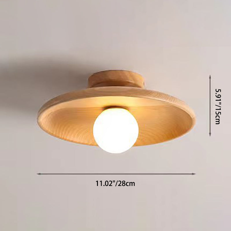 Zeitgenössische Einfachheit Runde Holz Glas 1-Licht Halb Flush Mount Deckenleuchte für Wohnzimmer