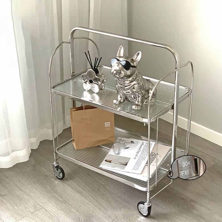Modern Minimalist Square Iron Glass Coffee Table Folding Storage Shelf 2-Tier For Bedroom