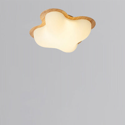 Traditional Japanese Iron Imitation Wood Grain Cloud PE Shade LED Semi-Flush Mount Ceiling Light For Hallway