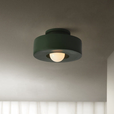 Nordic Vintage Resin Round  Drum 1- Light Semi-Flush Mount Ceiling Light