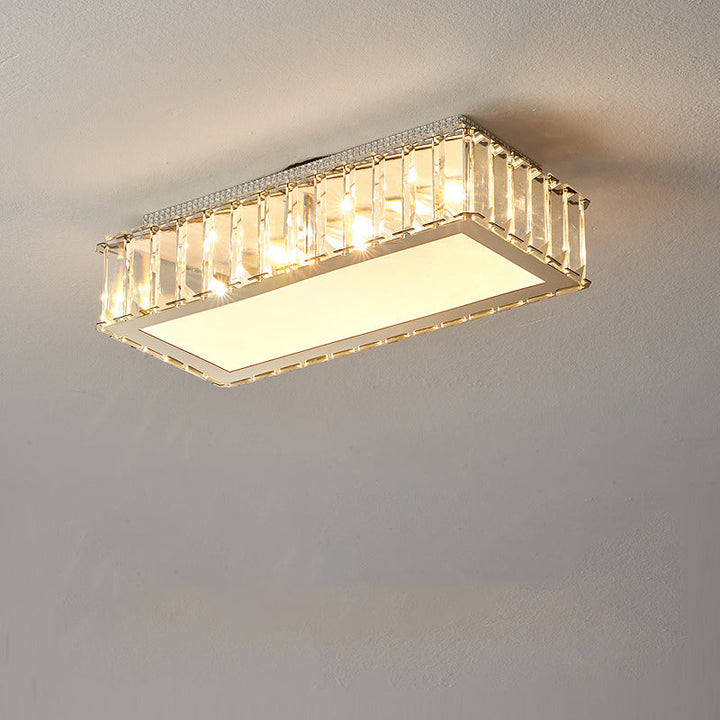 Lumière de plafond LED encastrée moderne en acier inoxydable de luxe avec abat-jour en acrylique prisme rayonnant pour salon 