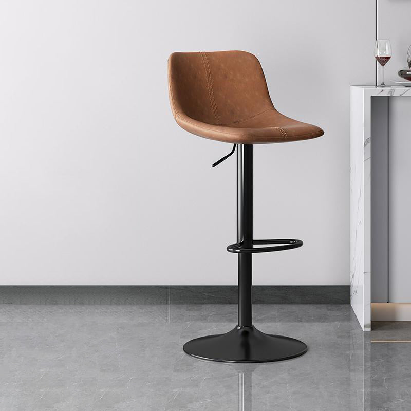 Zeitgenössischer luxuriöser gebogener Kunstleder höhenverstellbarer drehbarer Barhocker mit Rückenlehne und Fußstütze für Esszimmer 