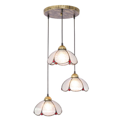 European Rustic Colorful Tiffany 3-Light Island Light Chandelier