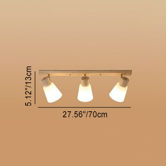 Traditional Vintage Rubberwood Glass Trumpet Shade 1/2/3/4-Light Semi-Flush Mount Ceiling Light For Living Room