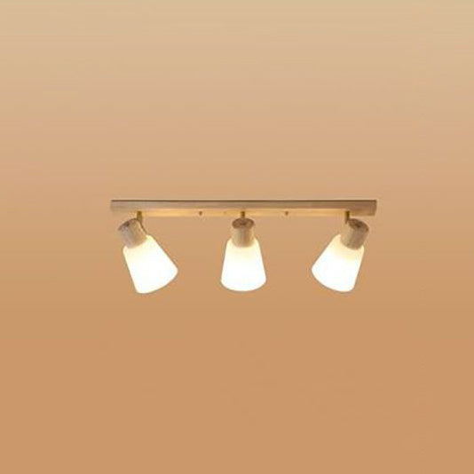 Traditional Vintage Rubberwood Glass Trumpet Shade 1/2/3/4-Light Semi-Flush Mount Ceiling Light For Living Room