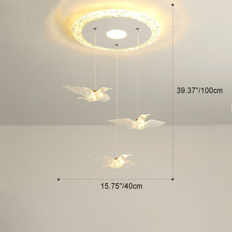Moderno lujo tres pájaros hierro acrílico LED candelabro para dormitorio 