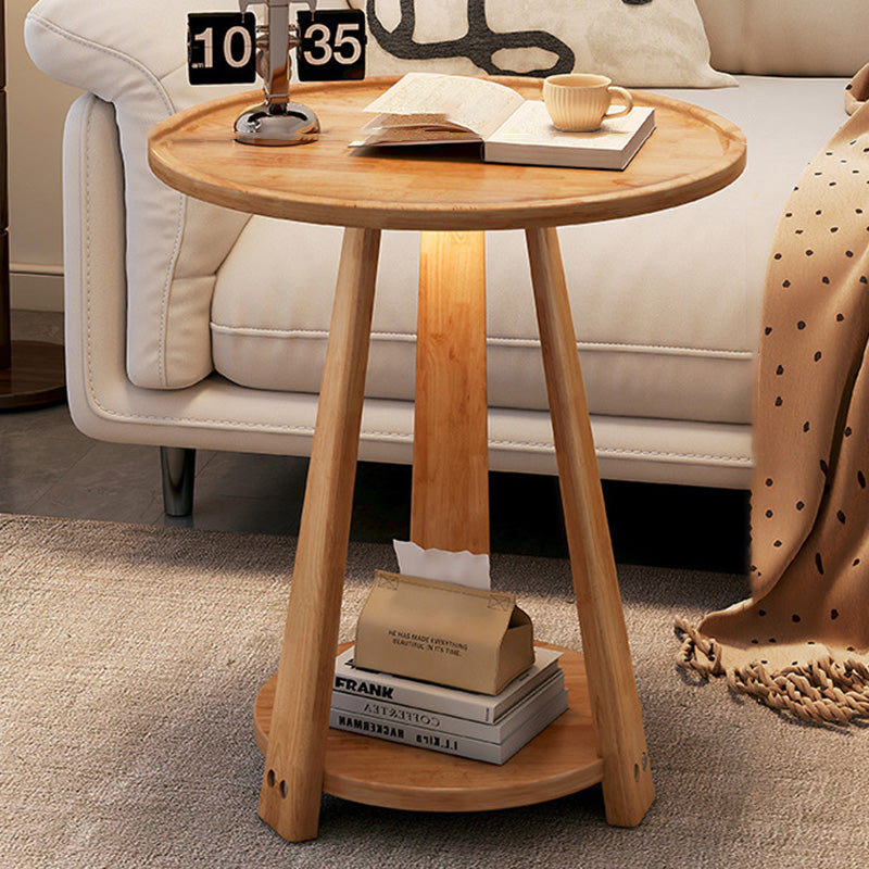 Modern Minimalist Round Tripod Rubberwood Coffee Table 2-Tier For Living Room