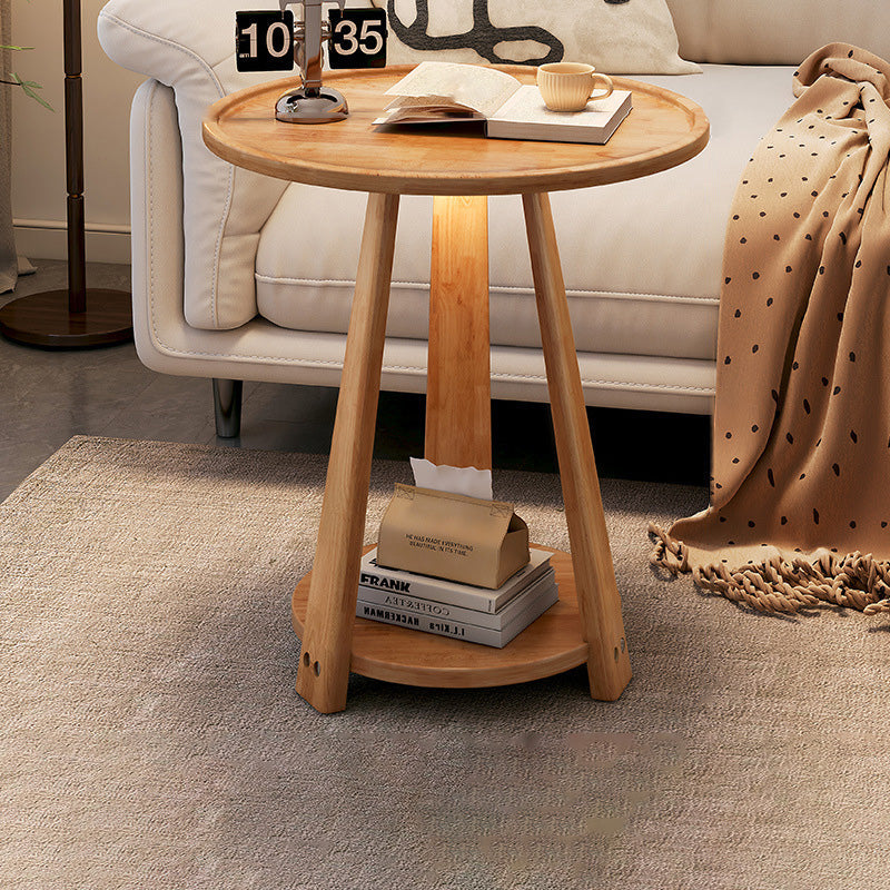 Table basse ronde en bois nordique contemporaine à 2 niveaux pour salon 
