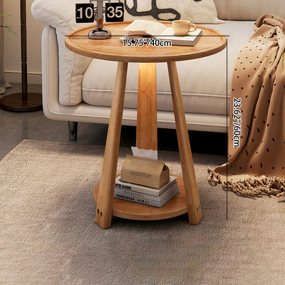 Table basse ronde en bois nordique contemporaine à 2 niveaux pour salon 