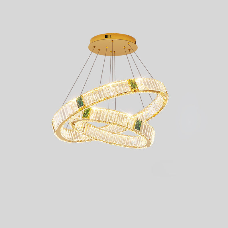 Lustre LED en cristal moderne de luxe rond en cristal titane en acier inoxydable pour salon 