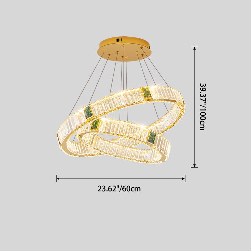 Lustre LED en cristal moderne de luxe rond en cristal titane en acier inoxydable pour salon 