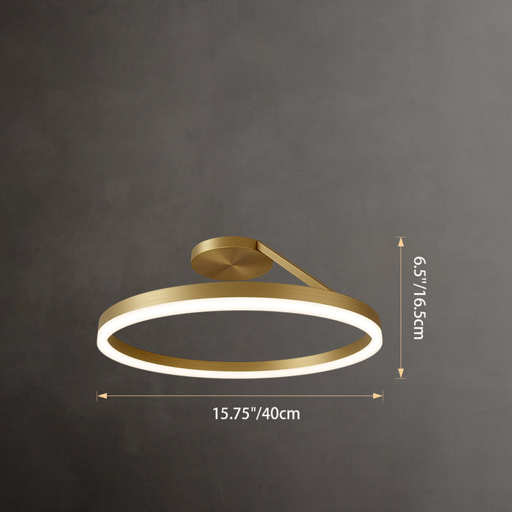 Luz de techo LED de montaje semi-empotrado con pantalla redonda de línea curva de cobre completo minimalista moderno para sala de estar 