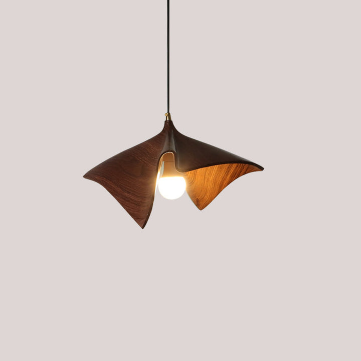Suspension Luminaire à 1 Lumière en Forme de Feuille Irrégulière en Résine Japonaise Traditionnelle pour Salon 