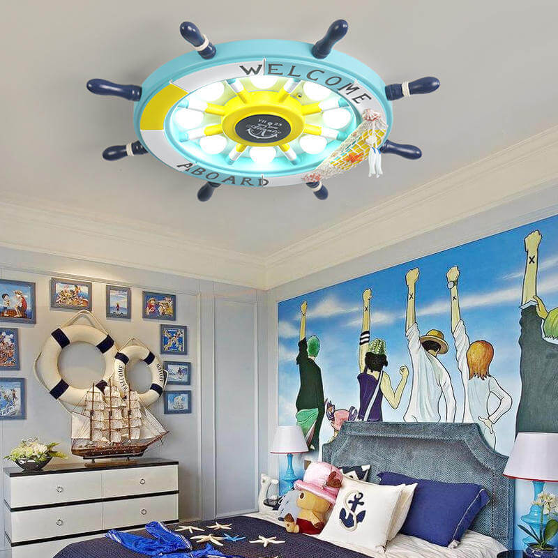 Creative Cartoon Plastic Sailboat Helmsman LED Flush Mount Ceiling Light