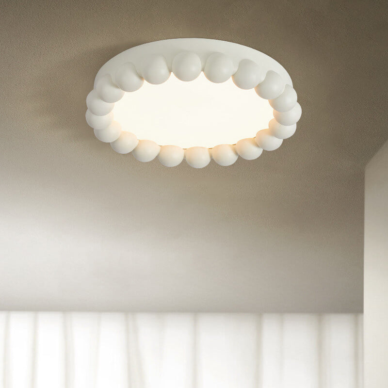 French Modern Cream Disc Glass Steel Acrylic LED Flush Mount Ceiling Light