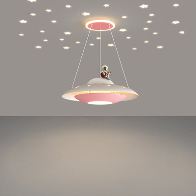 Moderne Art Deco Kinder Eisen Acryl UFO Raumschiff Astronaut Runde LED Pendelleuchte Für Schlafzimmer 