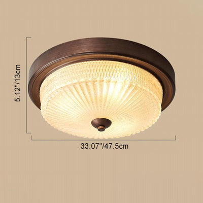 Zeitgenössische Retro Glas Eisen Runde Frosted Stripe 2/3/4 Licht Unterputz Deckenleuchte für Wohnzimmer 