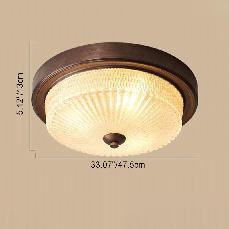 Zeitgenössische Retro Glas Eisen Runde Frosted Stripe 2/3/4 Licht Unterputz Deckenleuchte für Wohnzimmer 