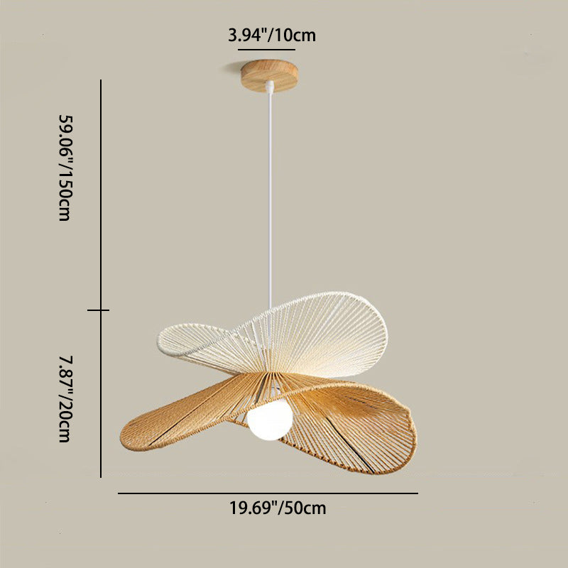 Traditionelle Vintage Holz Papier Seil Weben Strohhut Form 1-Licht Pendelleuchte für Wohnzimmer 