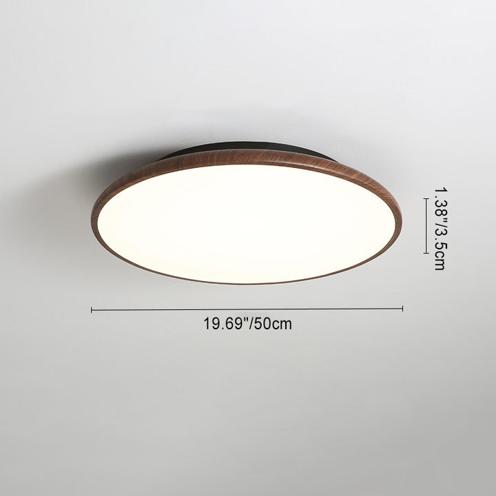 Moderne minimalistische Eisen Holzmaserung Runde LED Semi-Flush Mount Deckenleuchte für Wohnzimmer 